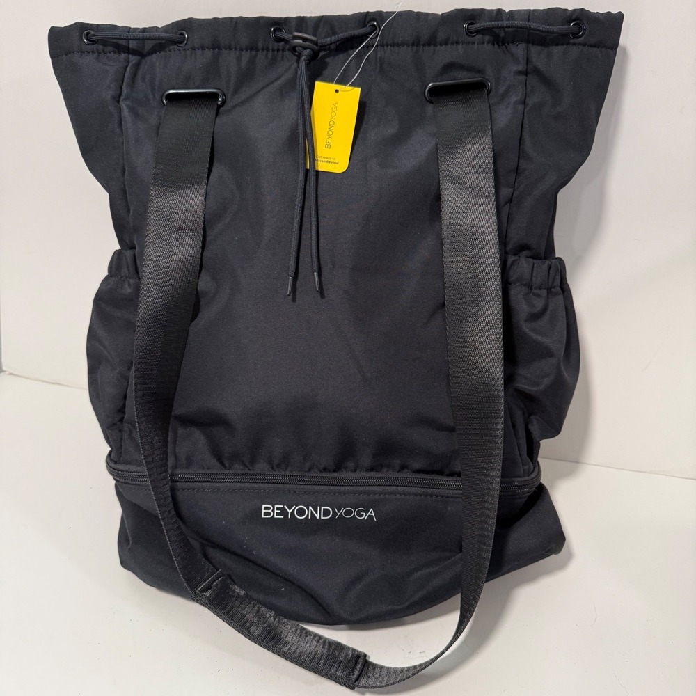 Beyond Yoga Womens Convertible Drawstring‎ Backpack Tote OS Black NWT Gym Bag